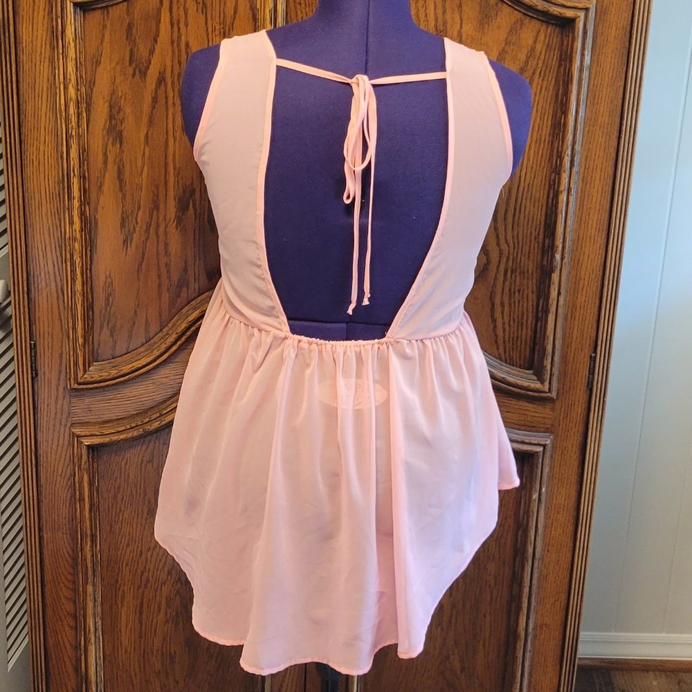 ❣️HP❣️Coral pastel sheer babydoll sleeveless tunic beach coverup blouse Sz: M